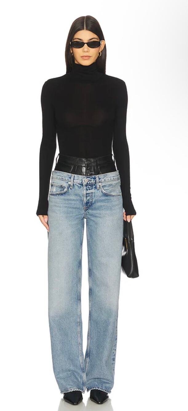 AGOLDE Elson High Rise Leather & Loose Jeans in Detox & Outbreak Size 25